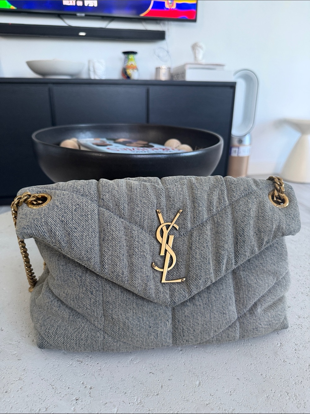 Saint Laurent Quilted Shoulder Bag in Gray with Gold Hardware - Picture 1 of 1